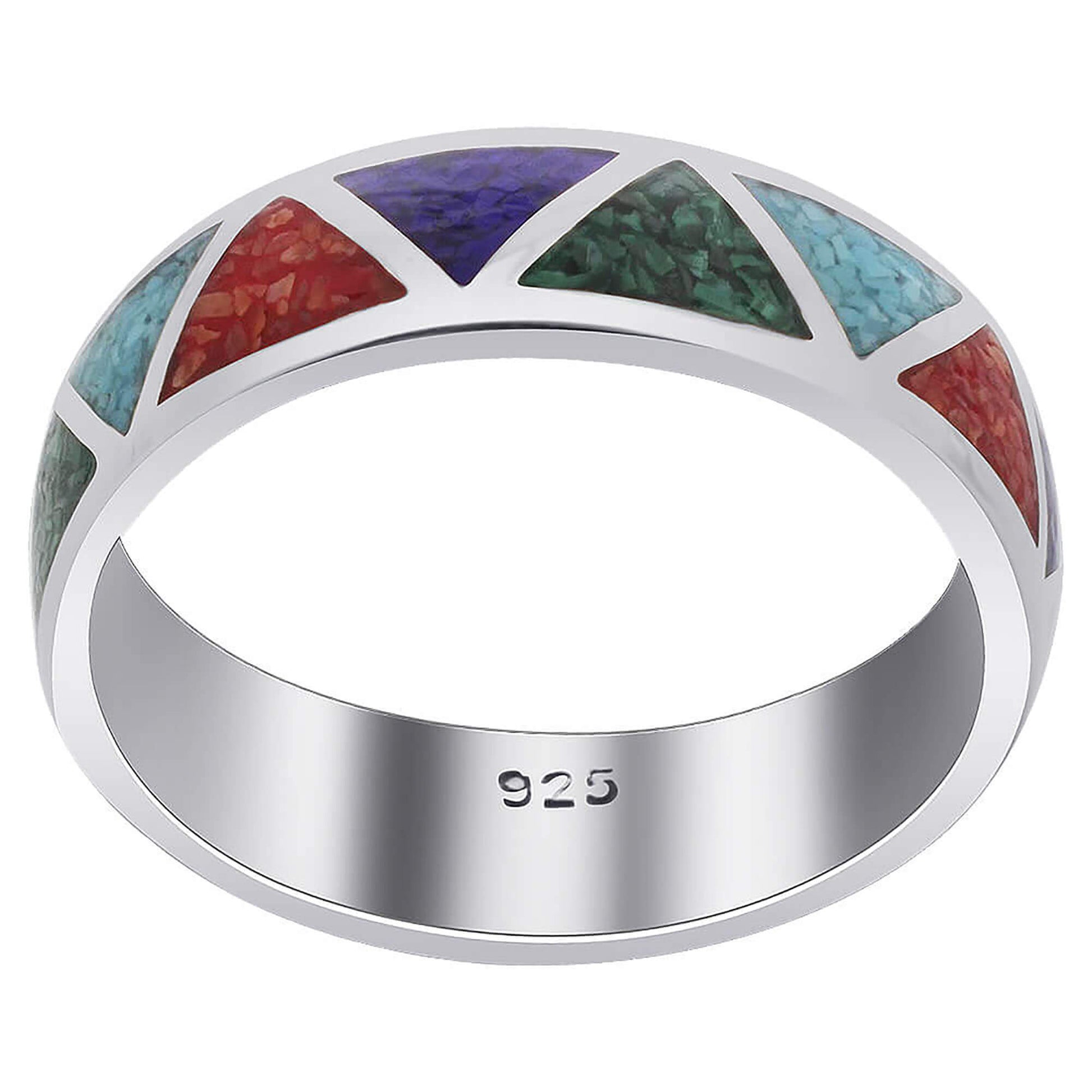 Multi Gemstone Southwestern Style 925 Silver 6mm Wedding Band