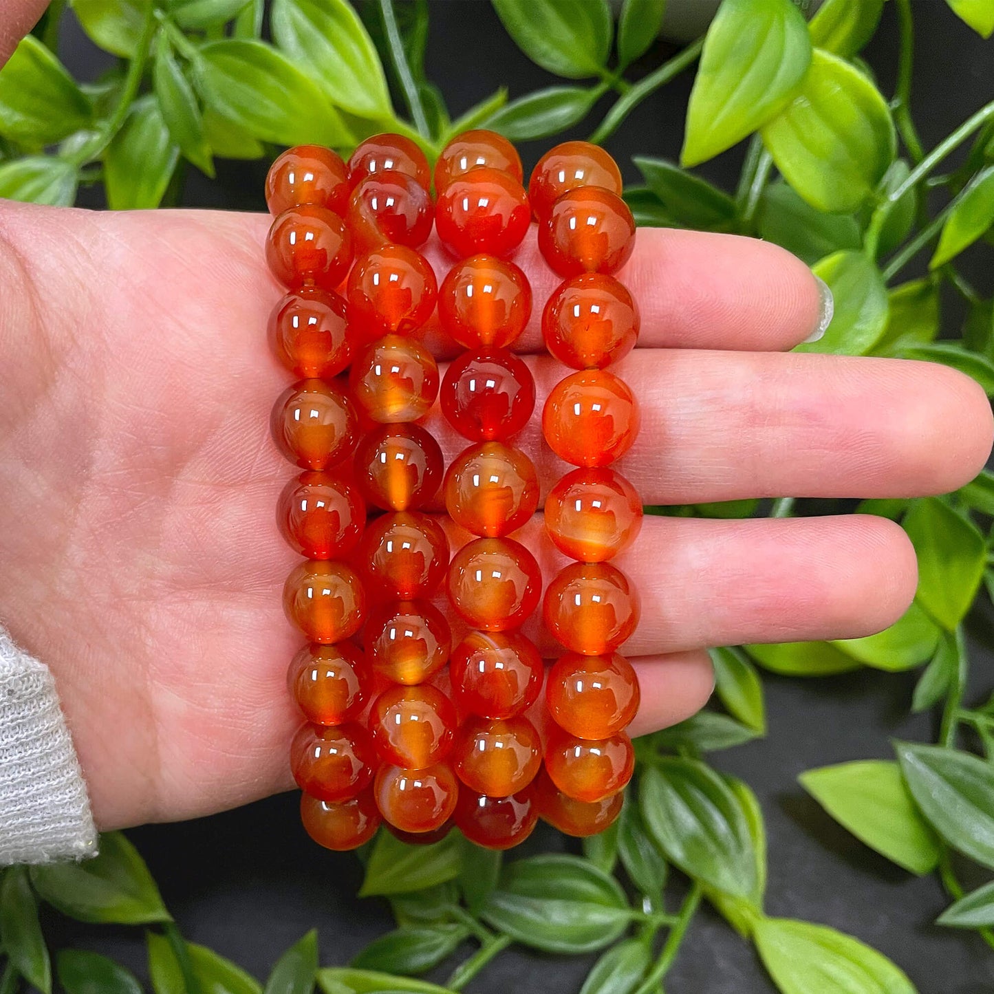Orange Carnelian Bead Unisex Handmade Stretch Bracelet - Gem Avenue