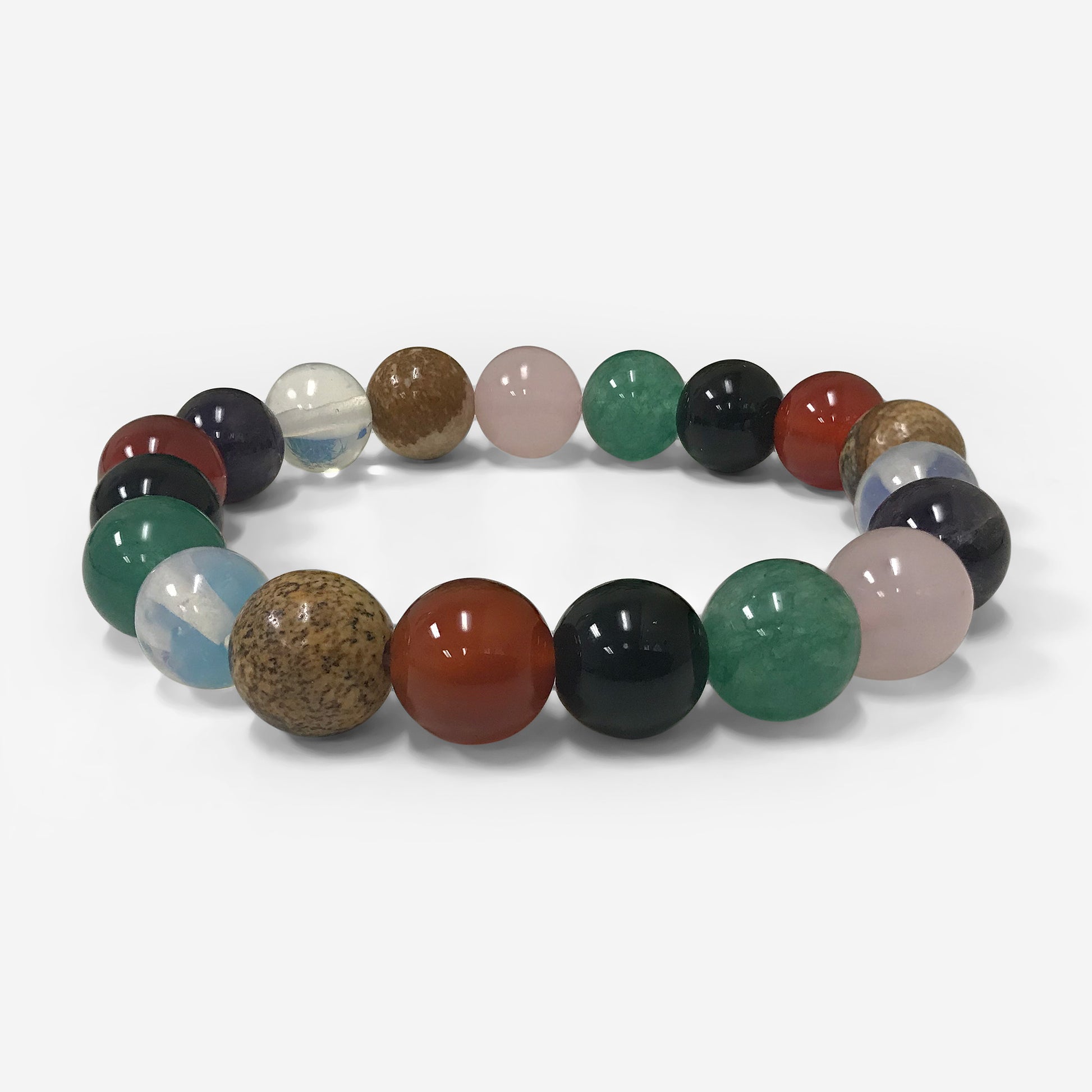 Handmade Stretch Multi Gemstone Round Bead Unisex Bracelet - Gem Avenue