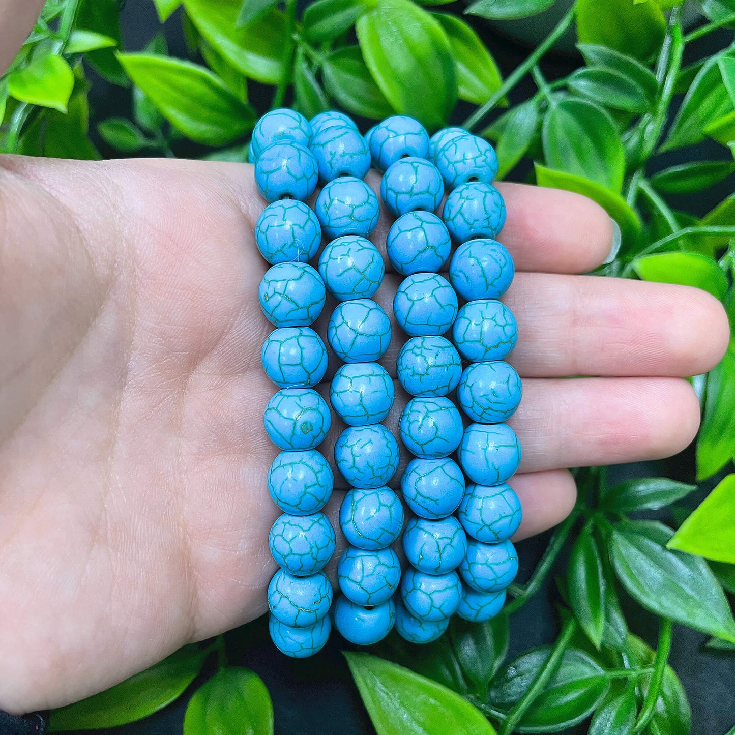 Blue Howlite Round Bead Unisex Handmade Stretch Bracelet - Gem Avenue