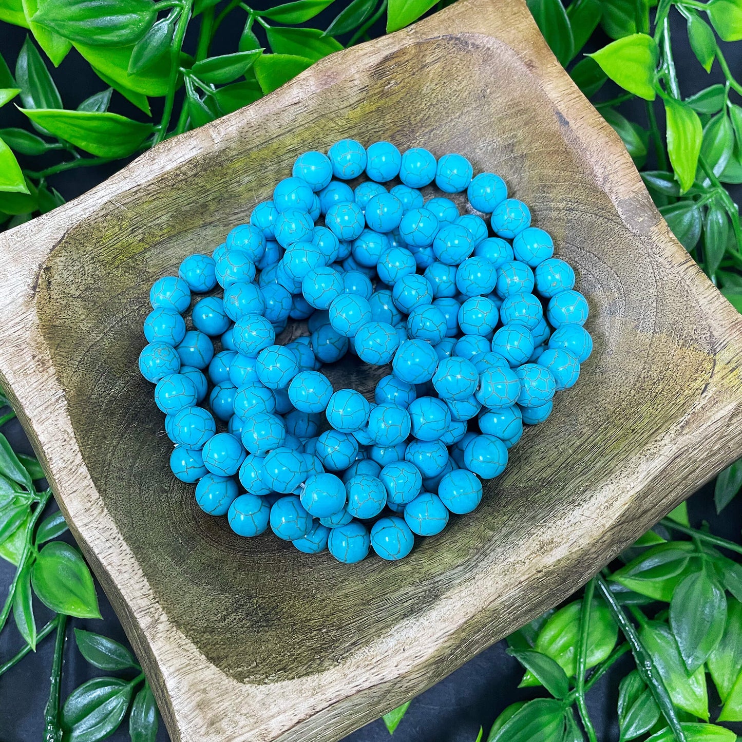 Blue Howlite Round Bead Unisex Handmade Stretch Bracelet - Gem Avenue