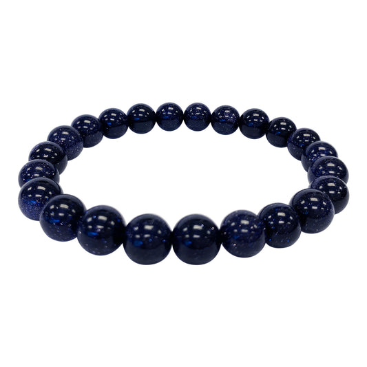 Blue Goldstone Gemstone Bead Unisex Handmade Stretch Bracelet - Gem Avenue