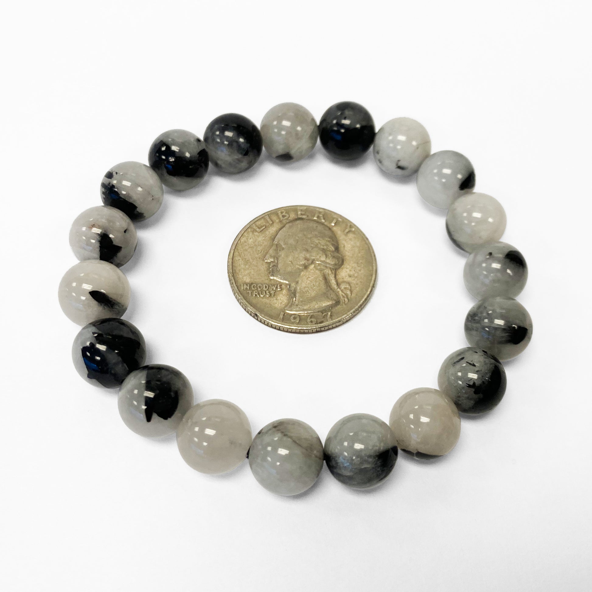 Black Rutilated Quartz Gemstone Bead Unisex Stretch Bracelet - Gem Avenue