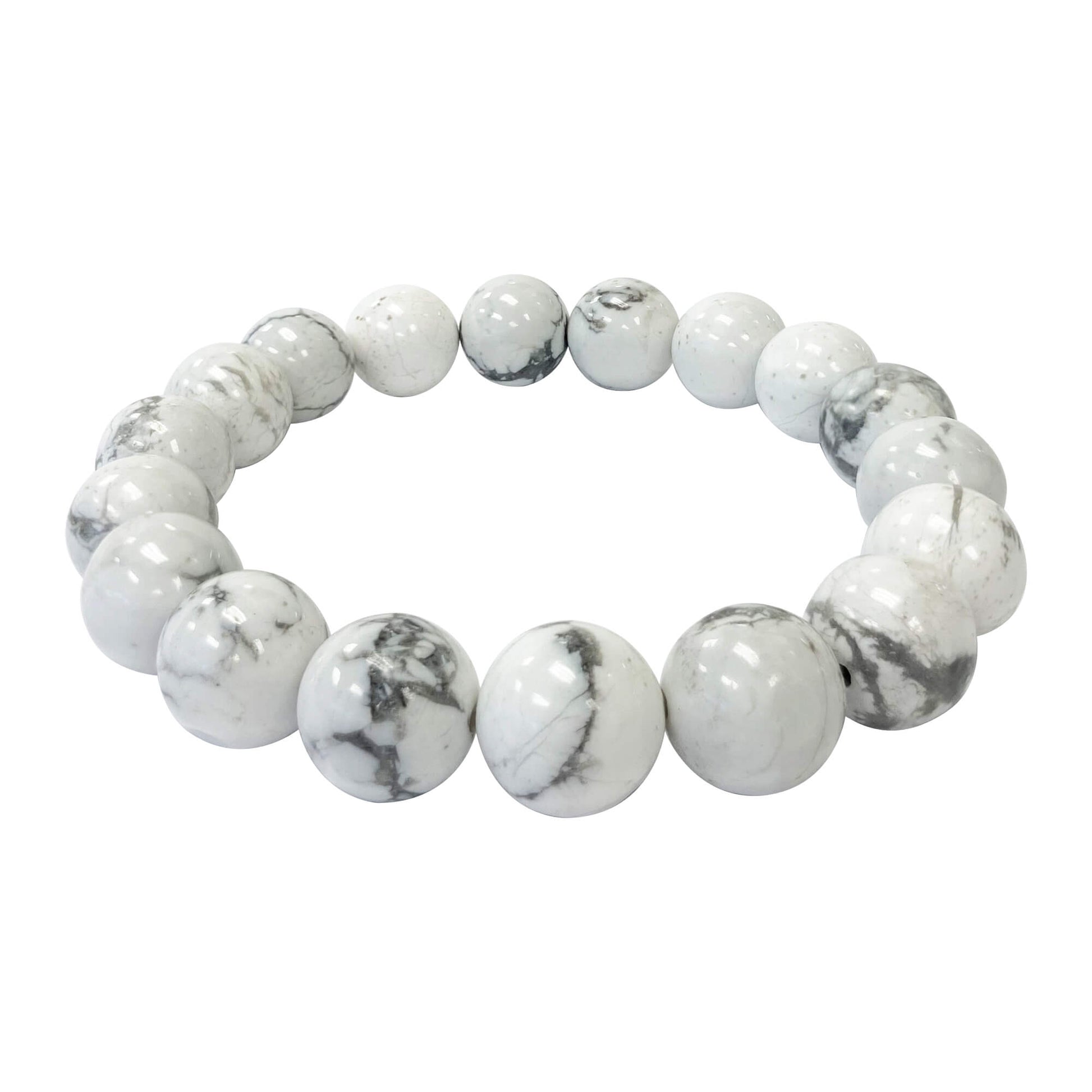 White Howlite Gemstone Bead Unisex Handmade Stretch Bracelet - Gem Avenue