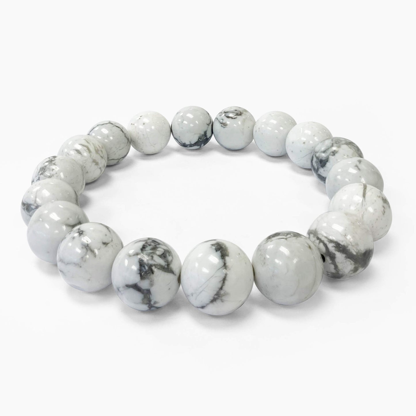 White Howlite Gemstone Bead Unisex Handmade Stretch Bracelet - Gem Avenue