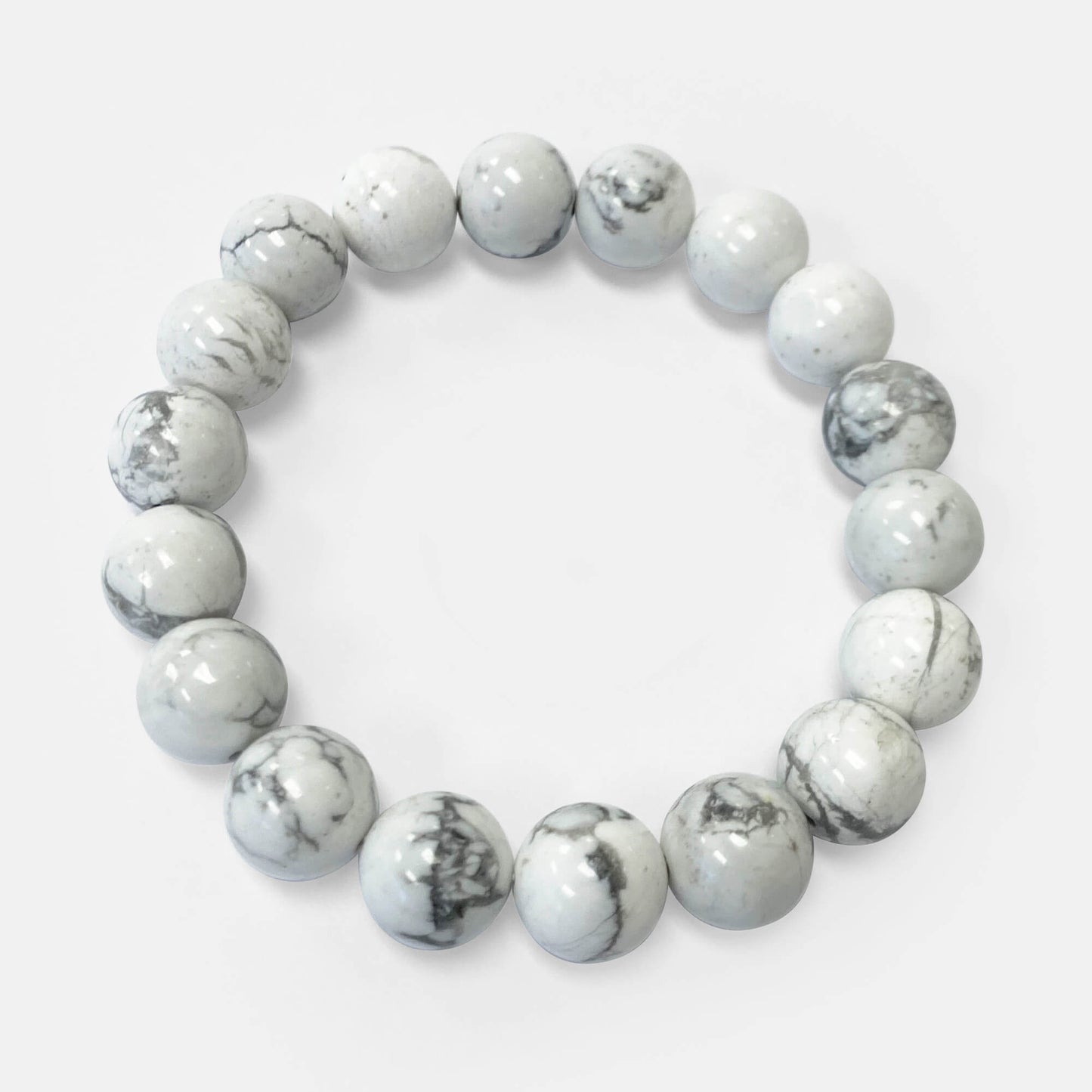 White Howlite Gemstone Bead Unisex Handmade Stretch Bracelet - Gem Avenue