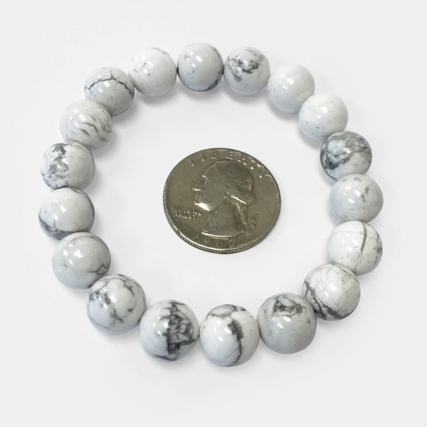 White Howlite Gemstone Bead Unisex Handmade Stretch Bracelet - Gem Avenue