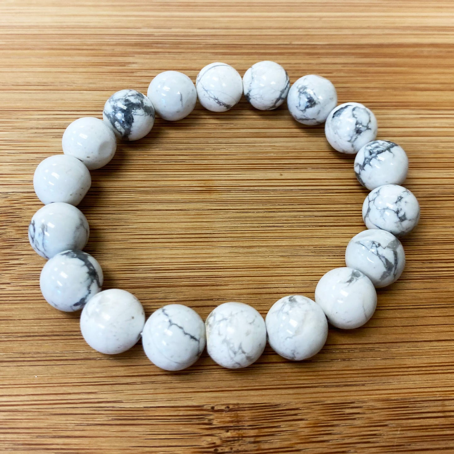 White Howlite Gemstone Bead Unisex Handmade Stretch Bracelet - Gem Avenue