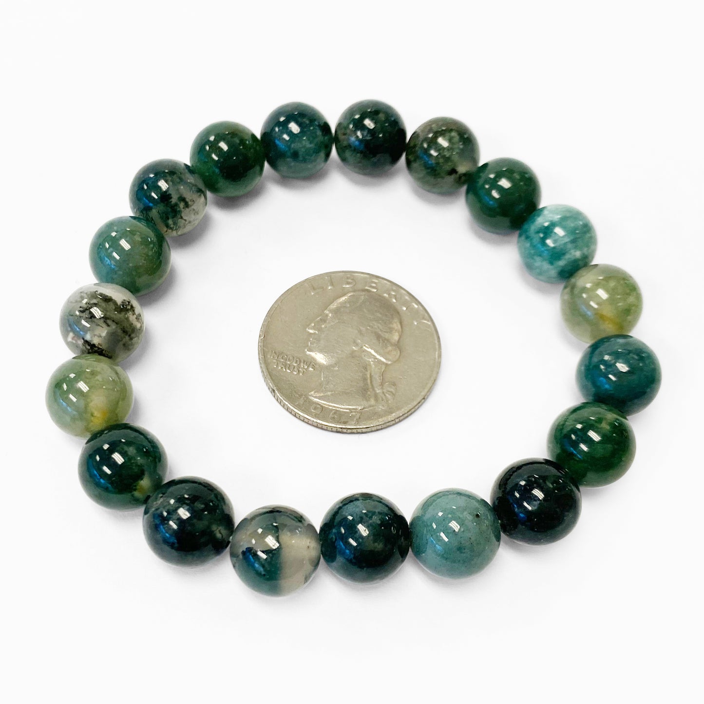 Ocean Agate Green Gemstone Round Bead Unisex Handmade Stretch Bracelet free size - Gem Avenue