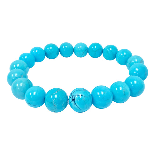 Simulated Blue Turquoise Bead Unisex Handmade Stretch Bracelet - Gem Avenue