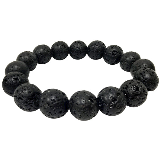 Black Lava Stone Gemstone Bead Unisex Stretch Bracelet - Gem Avenue