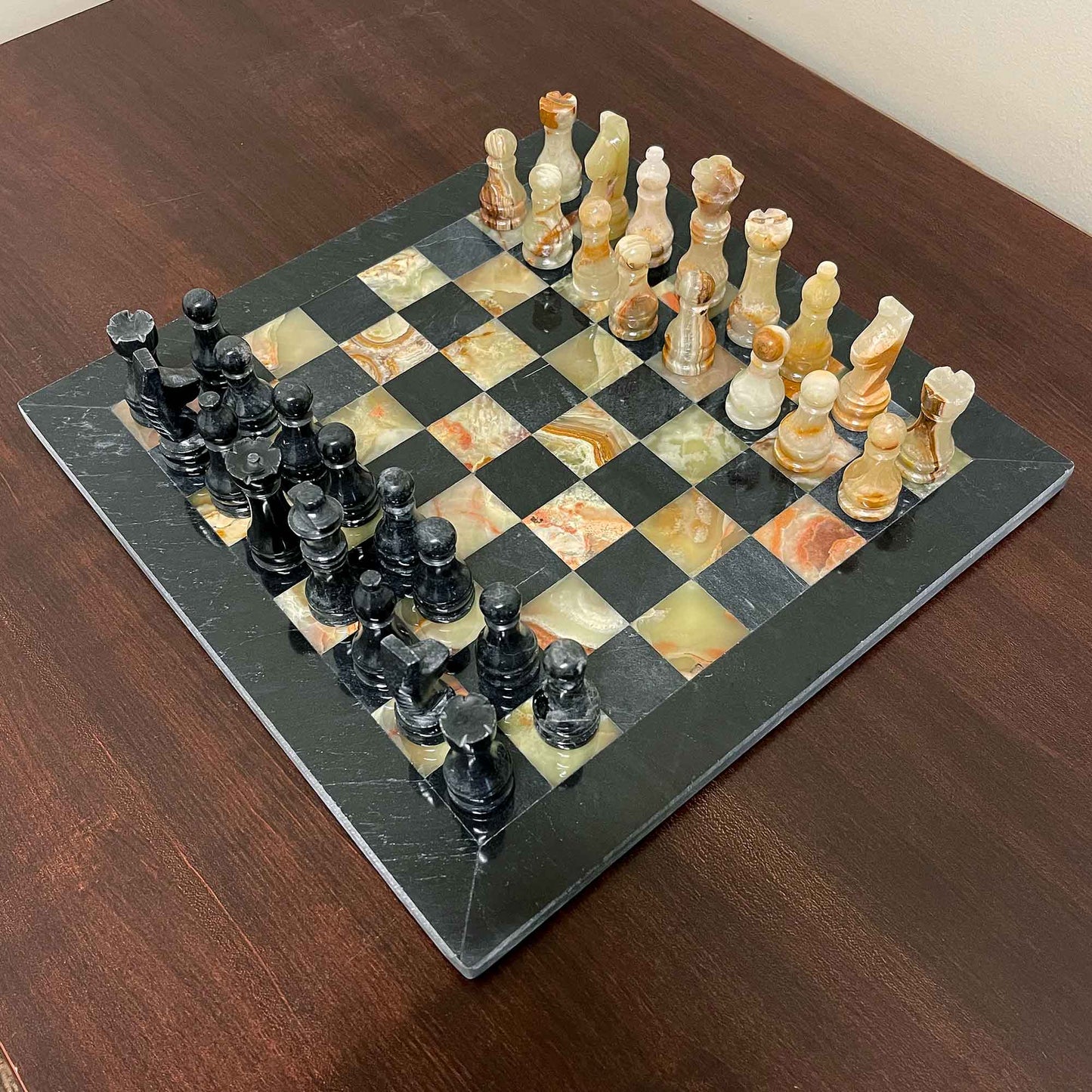 Onyx Black Marble Stone Handmade Chess Board Set - Gem Avenue