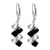 Clear and Black Austrian Crystals 925 Sterling Silver Leverback Earrings - Gem Avenue