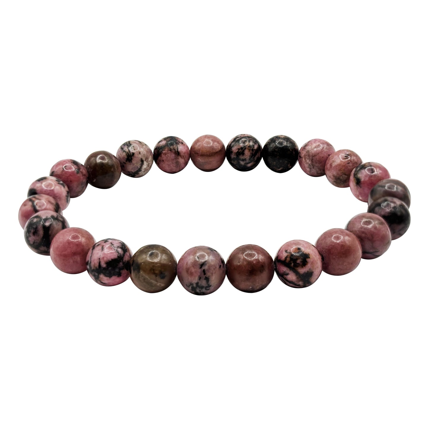 Rhodonite Gemstone 8mm Rounds Bead Unisex Stretch Bracelet