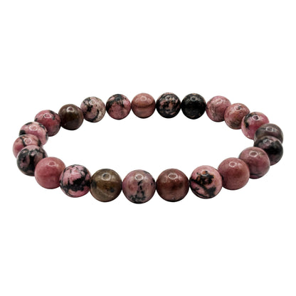 Rhodonite Gemstone 8mm Rounds Bead Unisex Stretch Bracelet