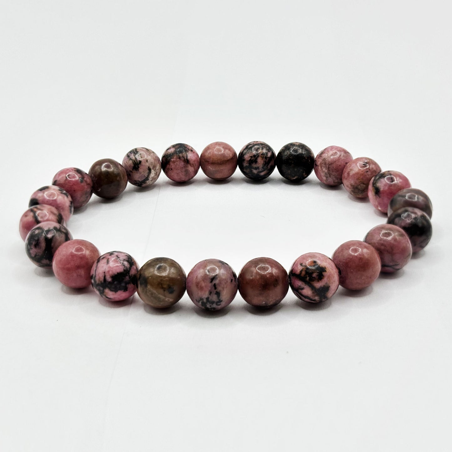 Rhodonite Gemstone 8mm Rounds Bead Unisex Stretch Bracelet