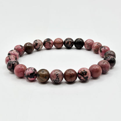 Rhodonite Gemstone 8mm Rounds Bead Unisex Stretch Bracelet