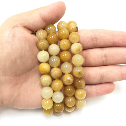 Yellow Jade 10mm Round Beads Handmade Stretch Unisex Bracelets-Gem Avenue