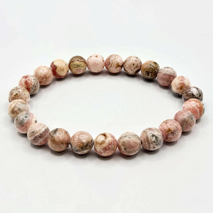 Rhodochrosite 8mm Round Beads Handmade Stretch Unisex Bracelets
