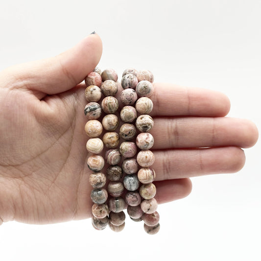 Rhodochrosite 8mm Round Beads Handmade Stretch Unisex Bracelets