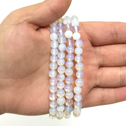 White Opalite Gemstone Bead Unisex Stretch Bracelet - Gem Avenue