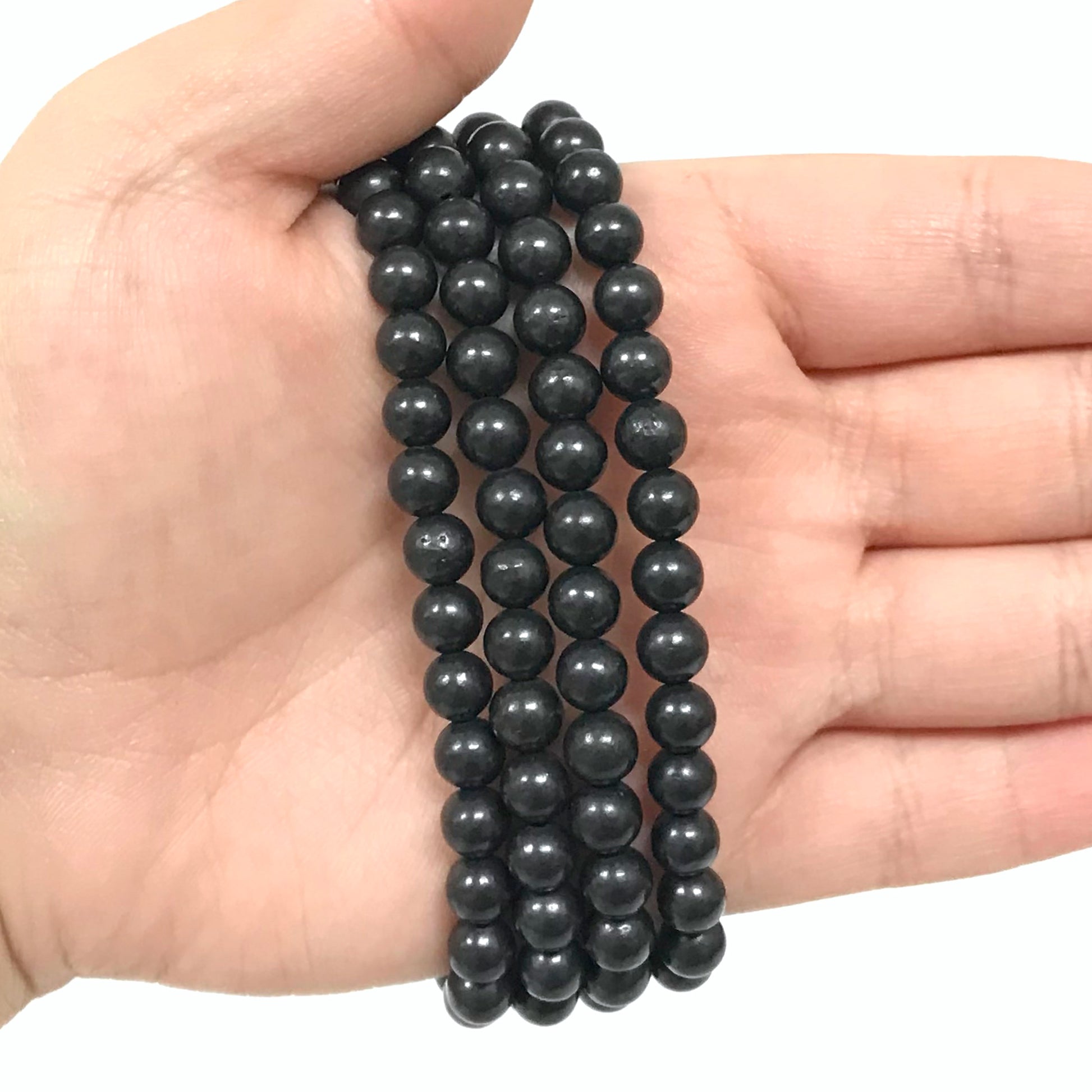 Natural Shungite Gemstone Bead Handmade Stretch Unisex Bracelet - Gem Avenue