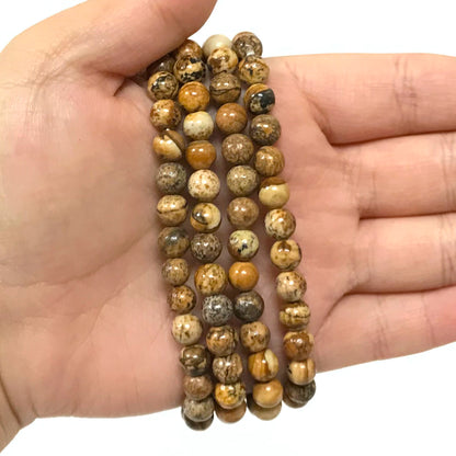Picture Jasper Gemstone Bead Unisex Stretch Bracelet - Gem Avenue