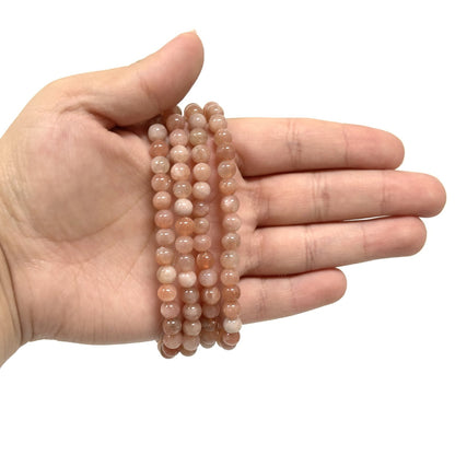 6mm Moonstone Gemstone Round Bead Unisex Stretch Bracelet - Gem Avenue