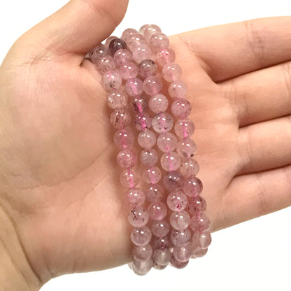 Strawberry Quartz Gemstone Bead Unisex Stretch Bracelet - Gem Avenue