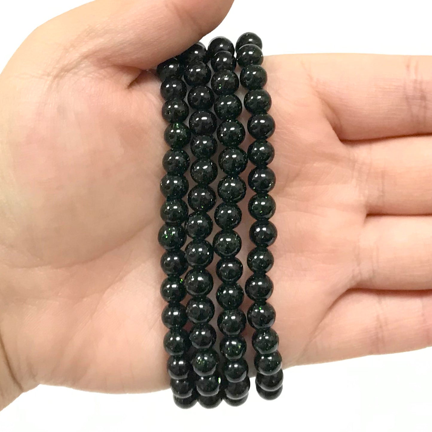 Green Goldstone Bead Unisex Stretch Bracelet - Gem Avenue