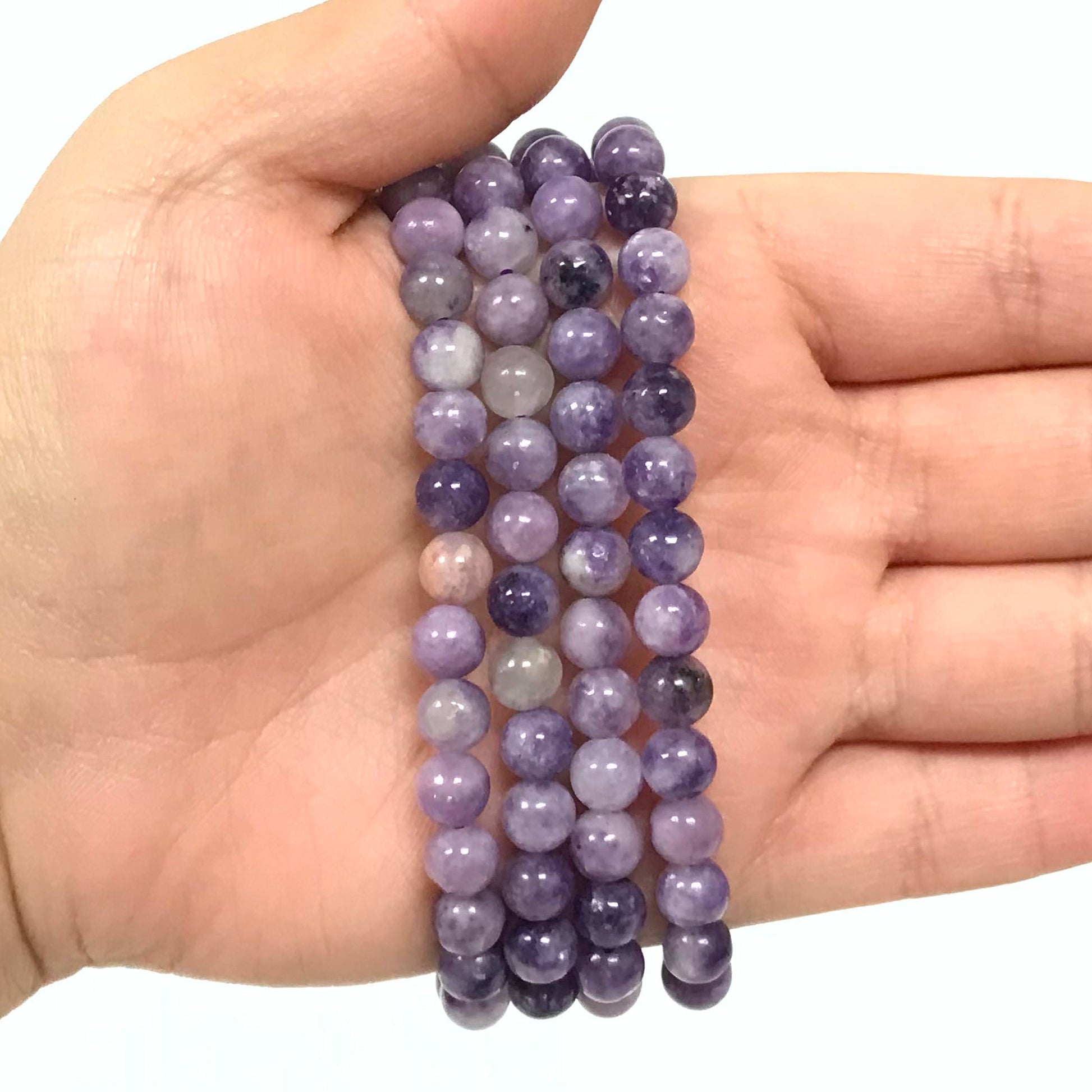 Lepidolite Gemstone Bead Unisex Stretch Bracelet - Gem Avenue