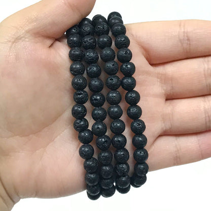 Black Lavastone Gemstone Bead Unisex Stretch Bracelet - Gem Avenue