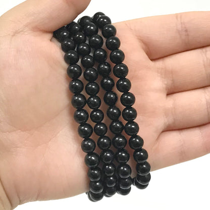 Black Jet Stone Gemstone Bead Unisex Stretch Bracelet - Gem Avenue