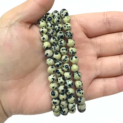 Dalmatian Jasper Gemstone Bead Unisex Stretch Bracelet - Gem Avenue