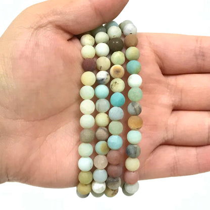 Matte Amazonite Gemstone Bead Unisex Stretch Bracelet - Gem Avenue