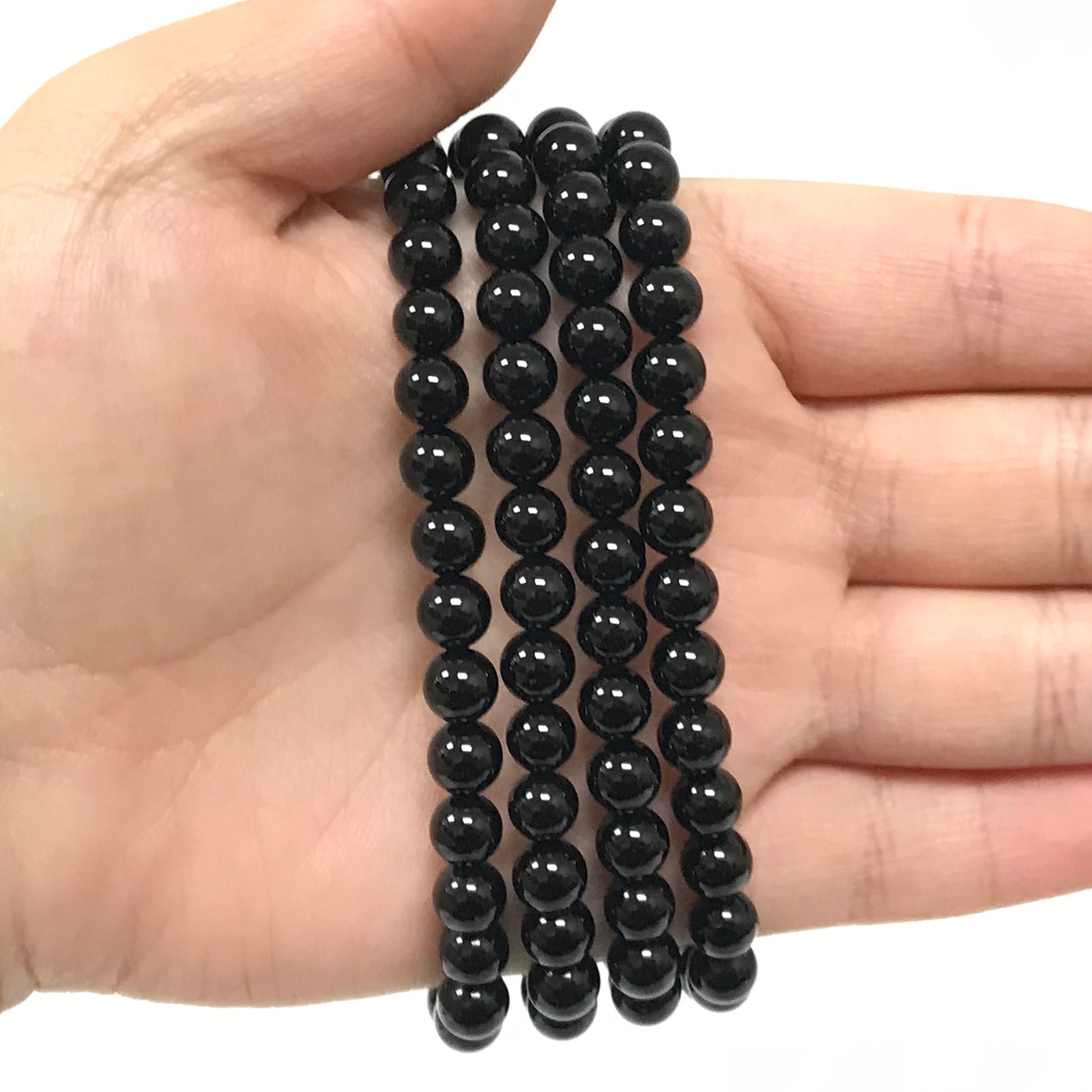 Black Onyx Gemstone Bead Unisex Stretch Bracelet - Gem Avenue