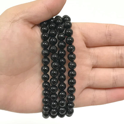 Black Tourmaline Gemstone Bead Unisex Stretch Bracelet - Gem Avenue