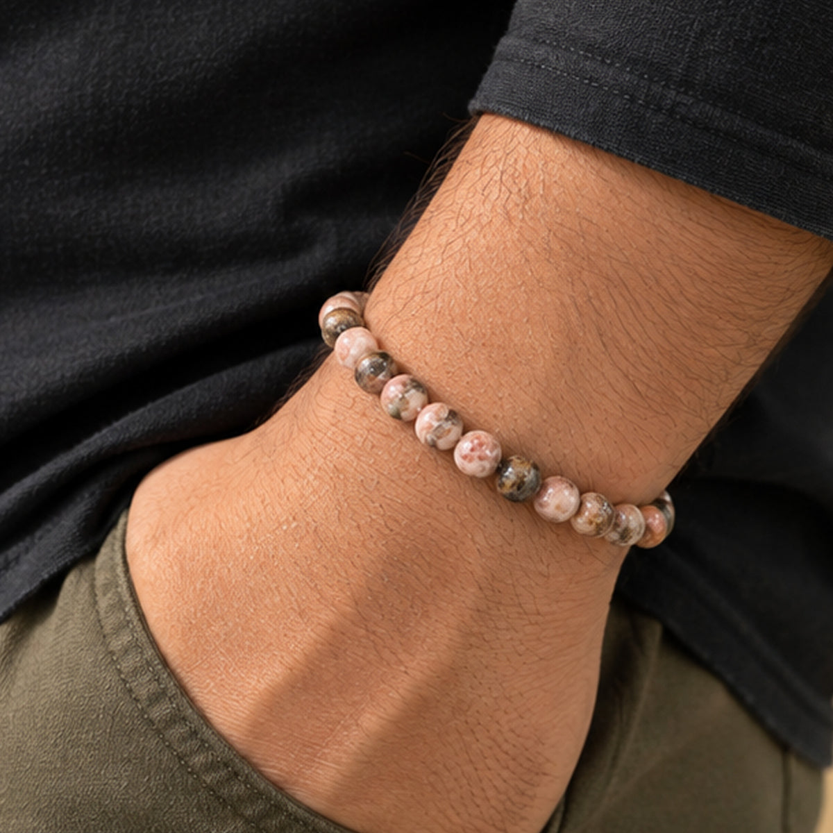 Rhodochrosite 6mm Gemstone Bead Stretch Bracelet Unisex Handmade Natural Stone Jewelry Gift for Men & Women