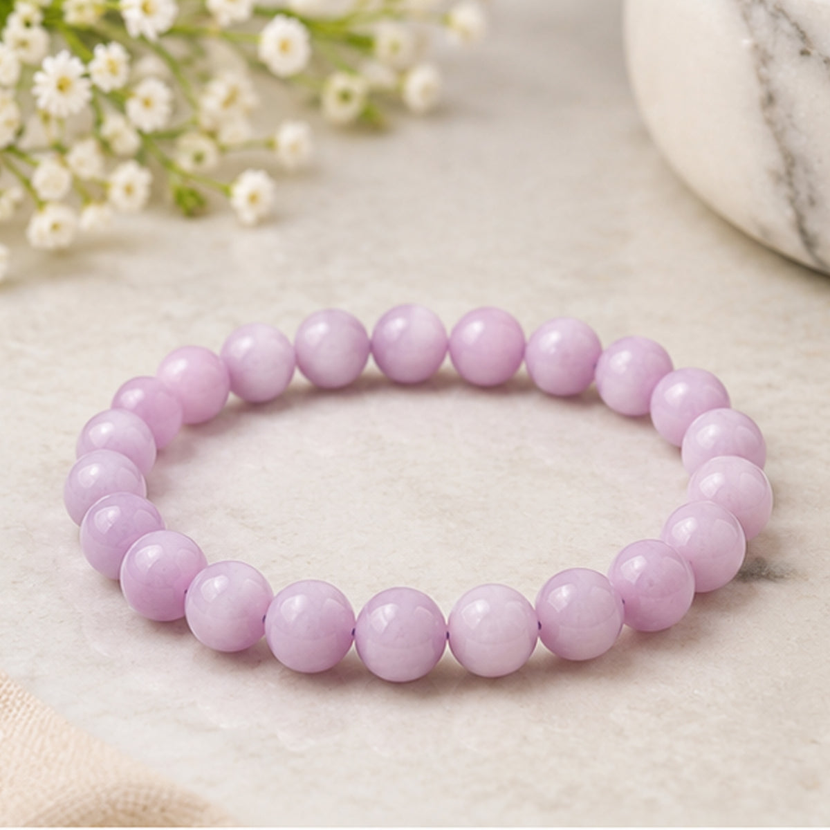 Kunzite 8mm Gemstone Bead Stretch Bracelet Handmade Unisex Natural Stone Jewelry Gift for Men and Women