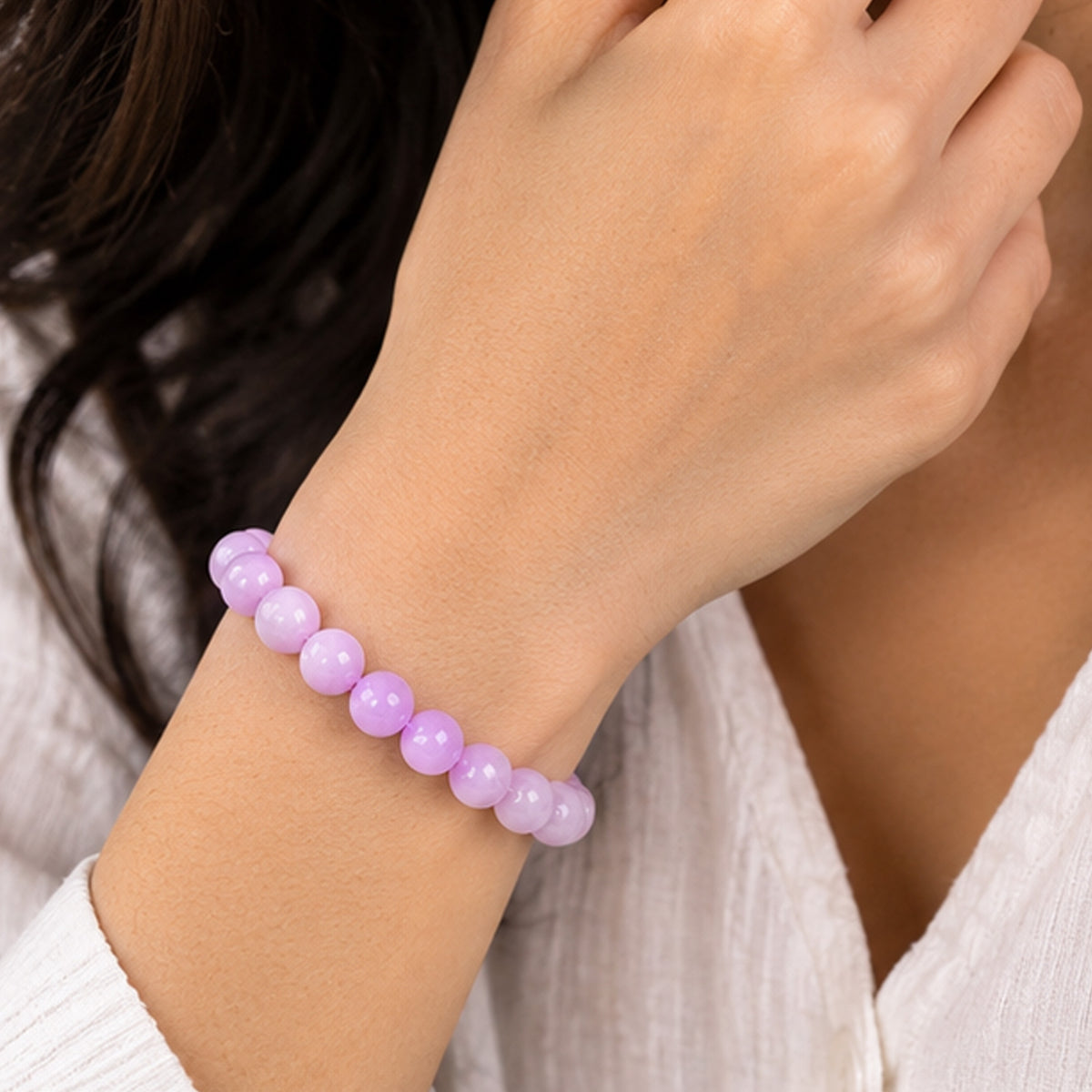Kunzite 8mm Gemstone Bead Stretch Bracelet Handmade Unisex Natural Stone Jewelry Gift for Men and Women