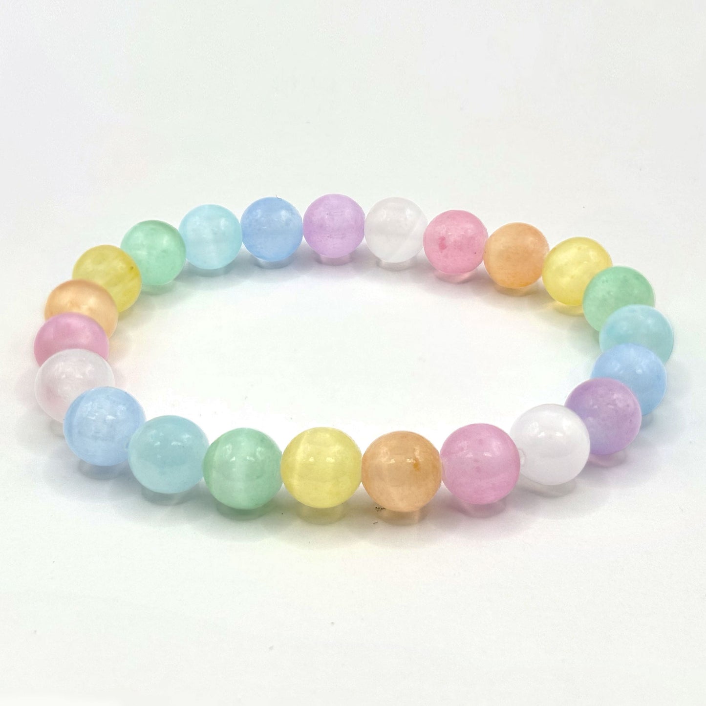 Multicolor Selenite 8mm Round Bead Stretch Bracelet - Gem Avenue Retail