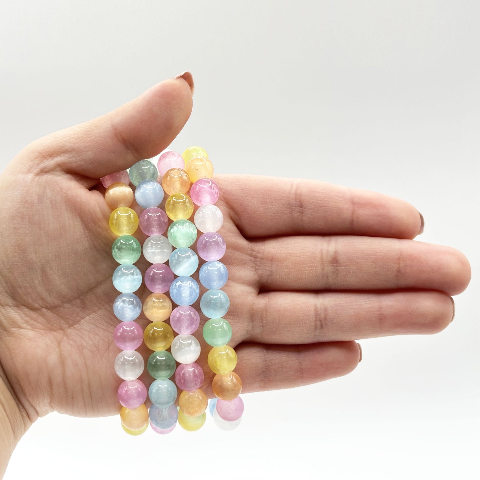 Multicolor Selenite 8mm Round Bead Stretch Bracelet - Gem Avenue Retail