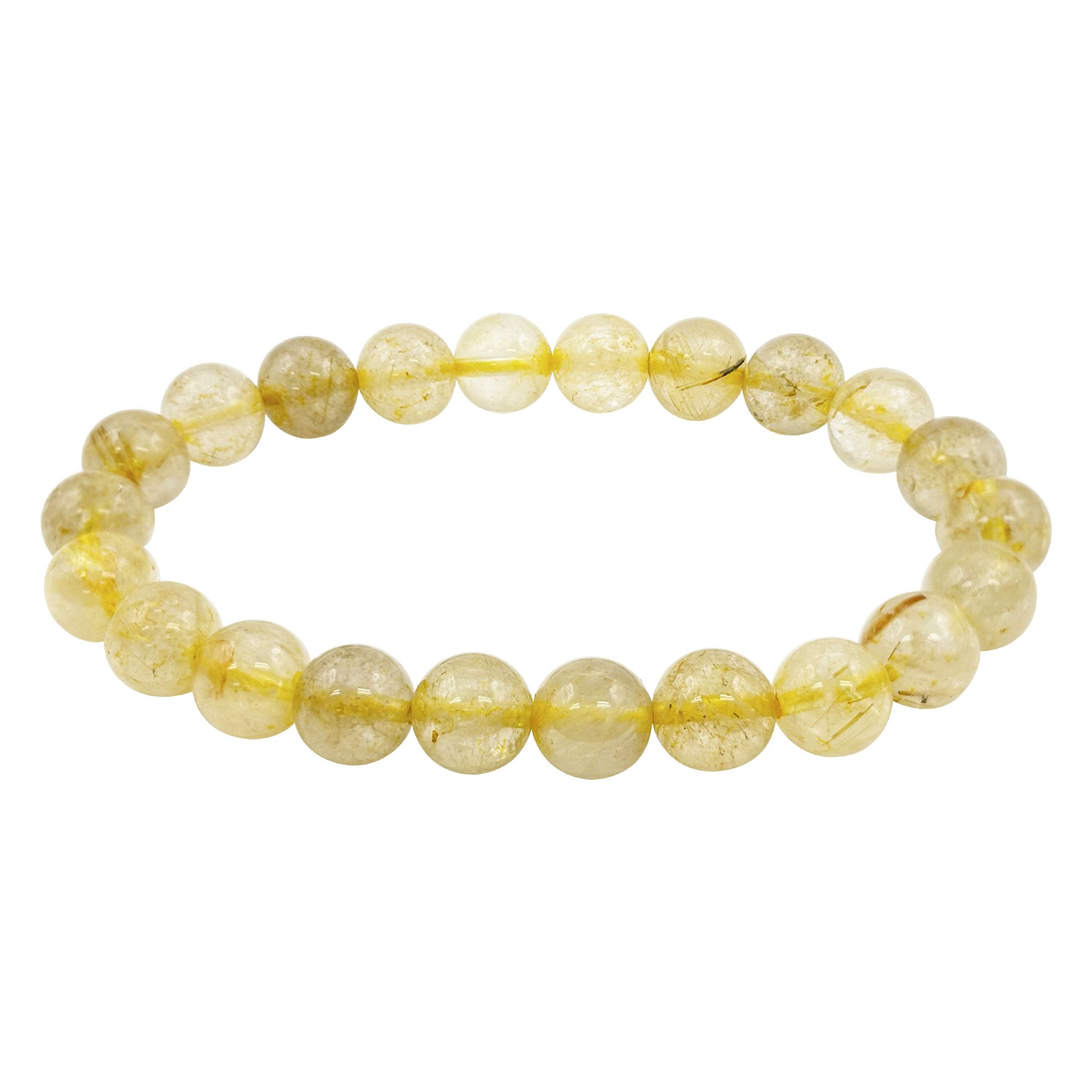 Golden Rutilated Quartz 8mm Round Bead Stretch Bracelet - Gem Avenue Retail