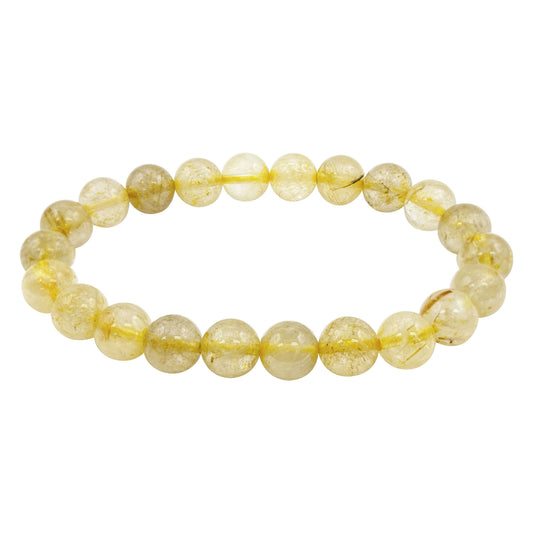 Golden Rutilated Quartz 8mm Round Bead Stretch Bracelet - Gem Avenue Retail