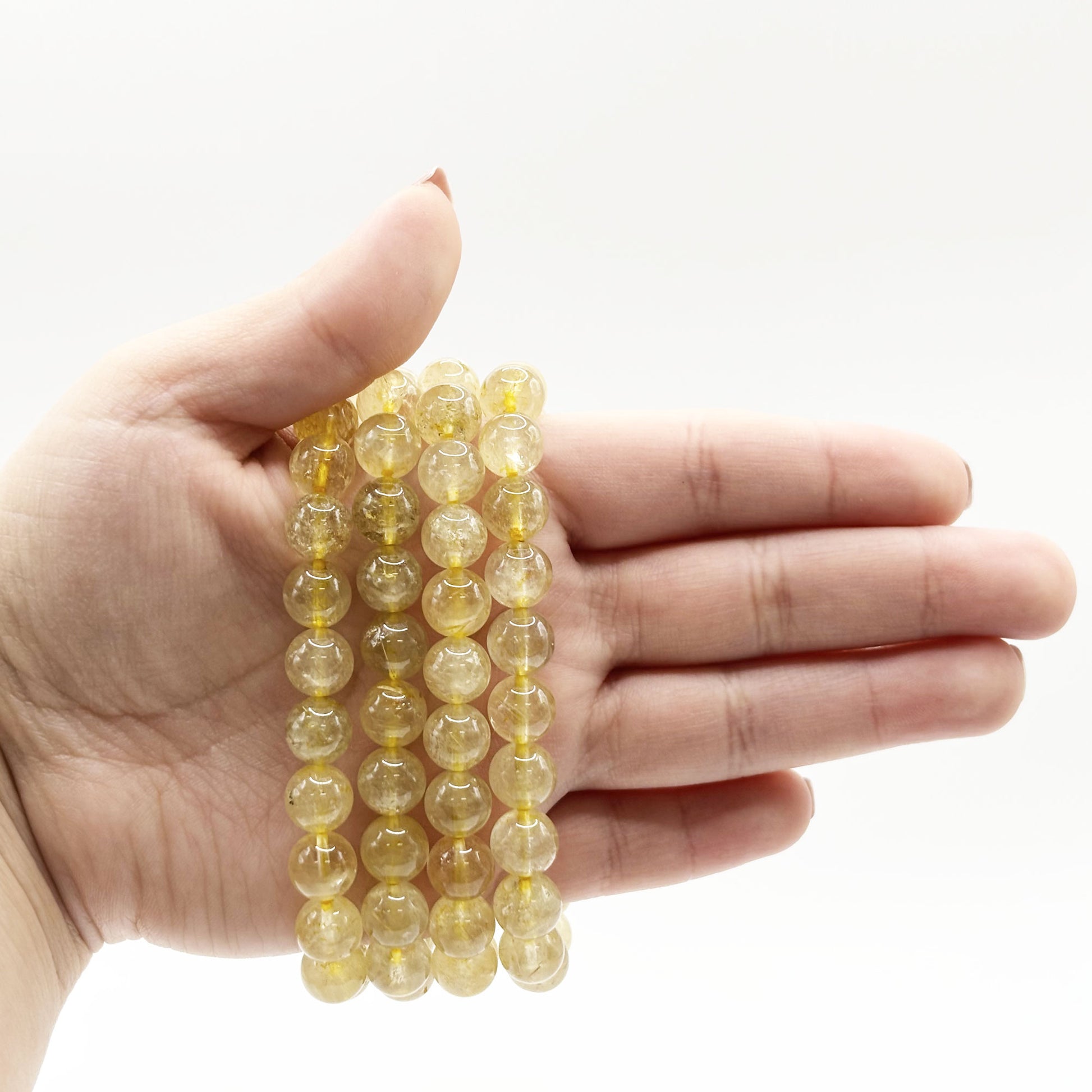Golden Rutilated Quartz 8mm Round Bead Stretch Bracelet - Gem Avenue Retail