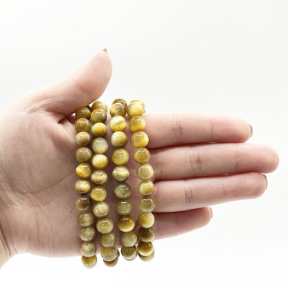 Gold Tiger Eye 8mm Round Bead Stretch Bracelet - Gem Avenue Retail