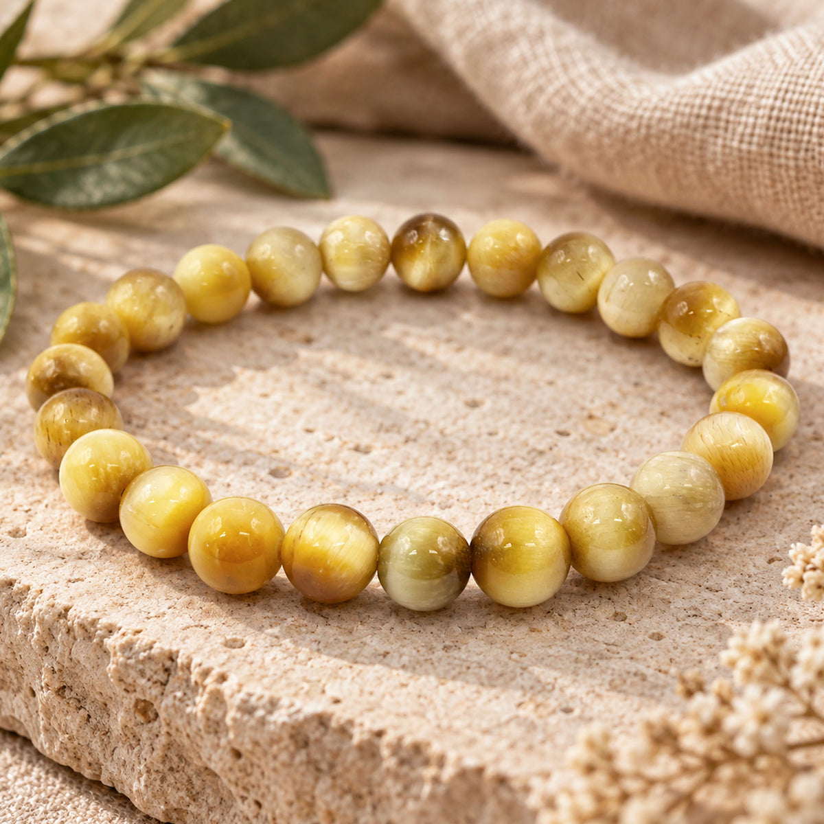 Gold Tiger Eye Bracelet 8mm Natural Gemstone Round Bead Stretch Handmade Unisex Crystal Jewelry Gift