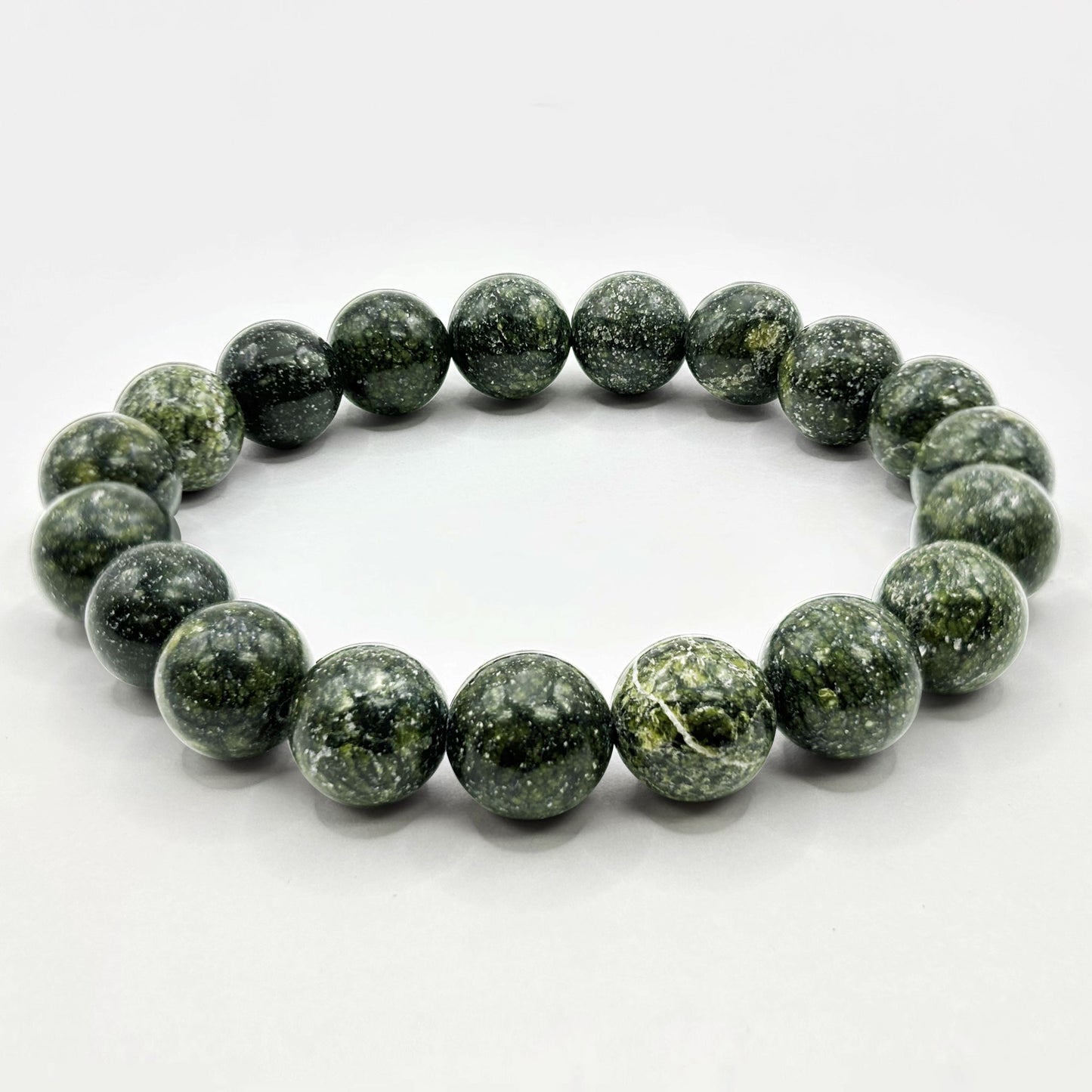 10mm Serpentine Dark Green Round Bead Bracelet - Gem Avenue Retail
