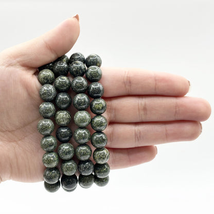 10mm Serpentine Dark Green Round Bead Bracelet - Gem Avenue Retail