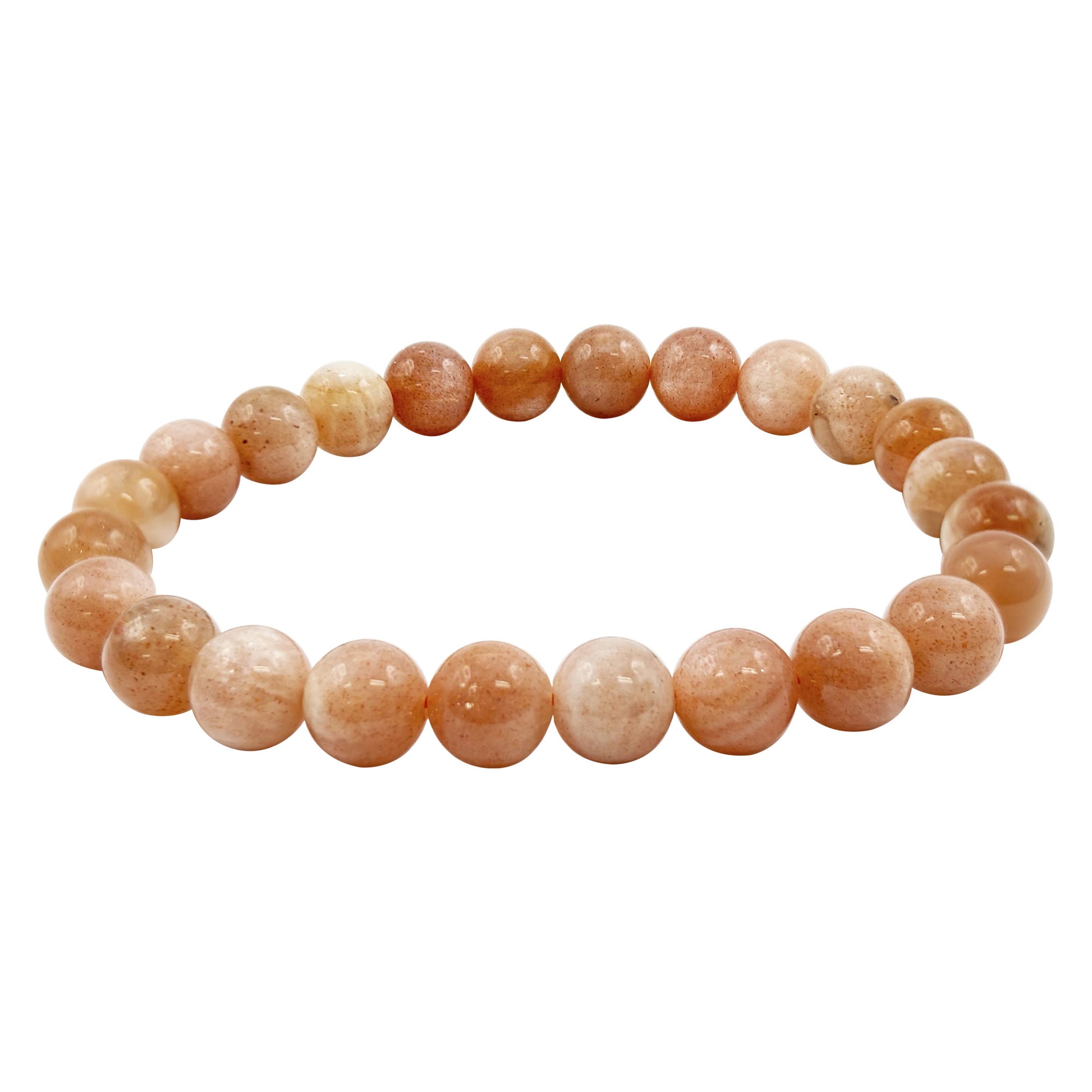 8mm Peach Moonstone Round Bead Stretch Bracelet - Gem Avenue Retail